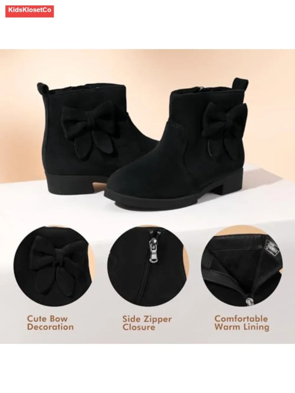 Girls Ankle Boots Bowknot Dress Booties Side Zipper